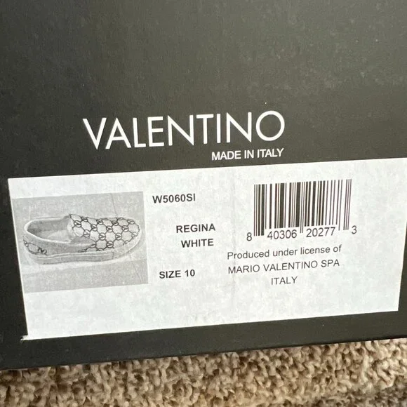 Valentino Women's White/ Brown Logo Leather Slip-on Sneakers